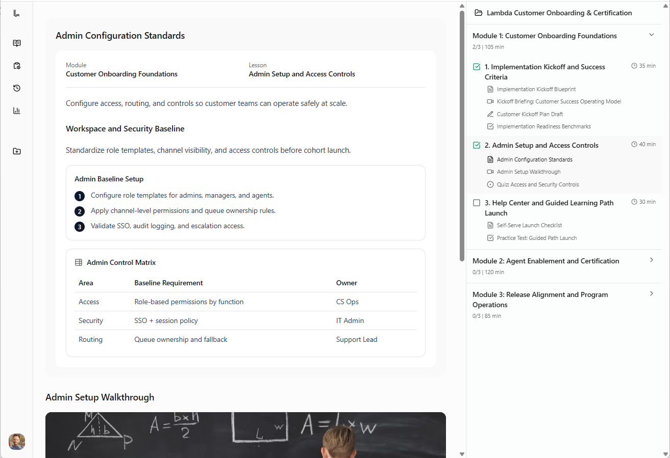 Libra learner view showing a structured module syllabus with content blocks